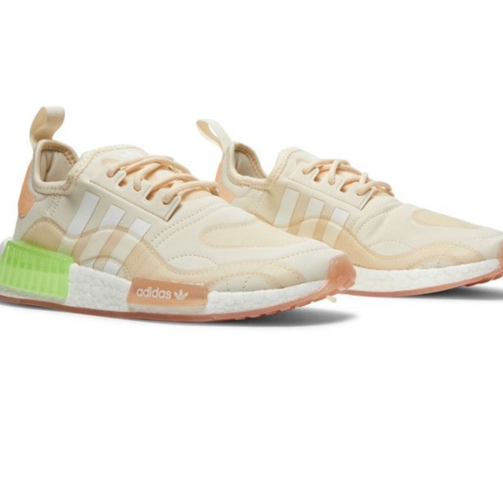 Adidas NMD_R1 Running Shoes Sneakers Tan White Green, Size: 7